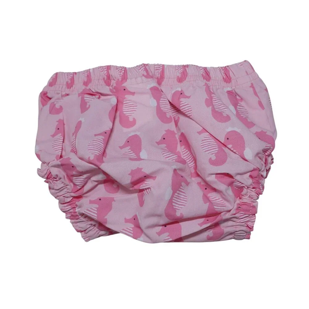 NWT Pottery Barn Kids Diaper Cover 3-6M Pink Seahorse Print Water Resistant